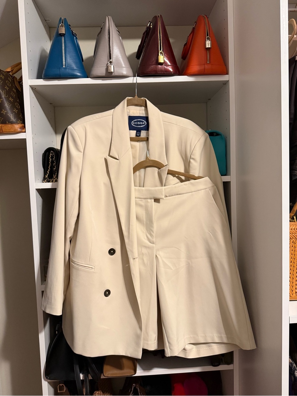 Scoop NYC Cream Double-Breasted Blazer with Matching Shorts
